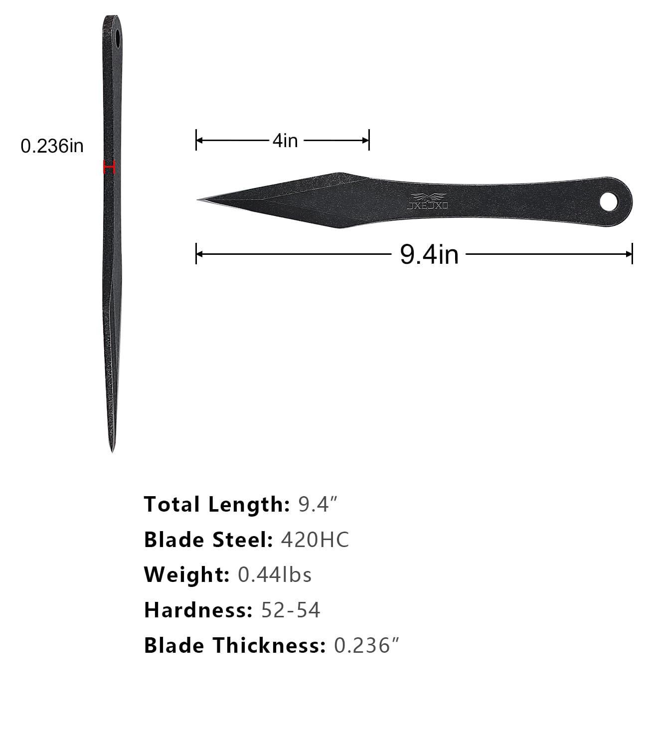 JXE JXO Throwing Spikes, 9.4" Stainless Steel No Spin